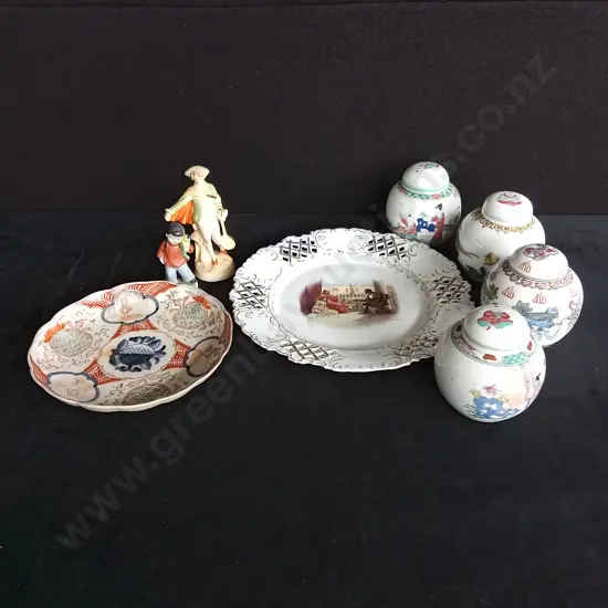ASSORTED PLATES GINGER JARS AND FIGURINES