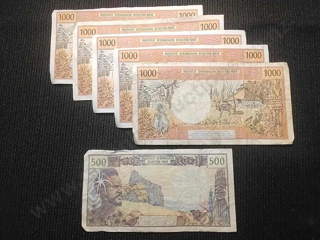 FRENCH PACIFIC TERRITORIES BANK NOTES - 5 X 1000 & 1 X 500 FRANCS Image 1++