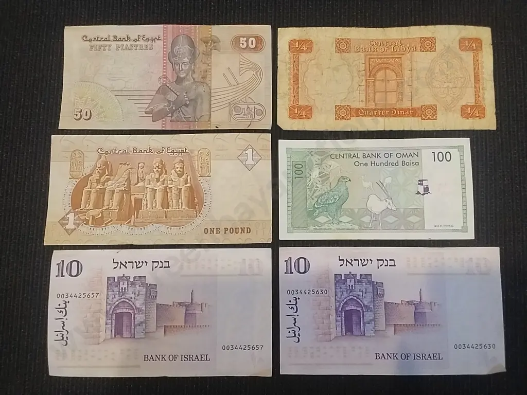COLLECTION OF 6 X MIDDLE EASTERN BANK NOTES, LIBYA, EGYPT, OMAN & ISRAEL Image 1++