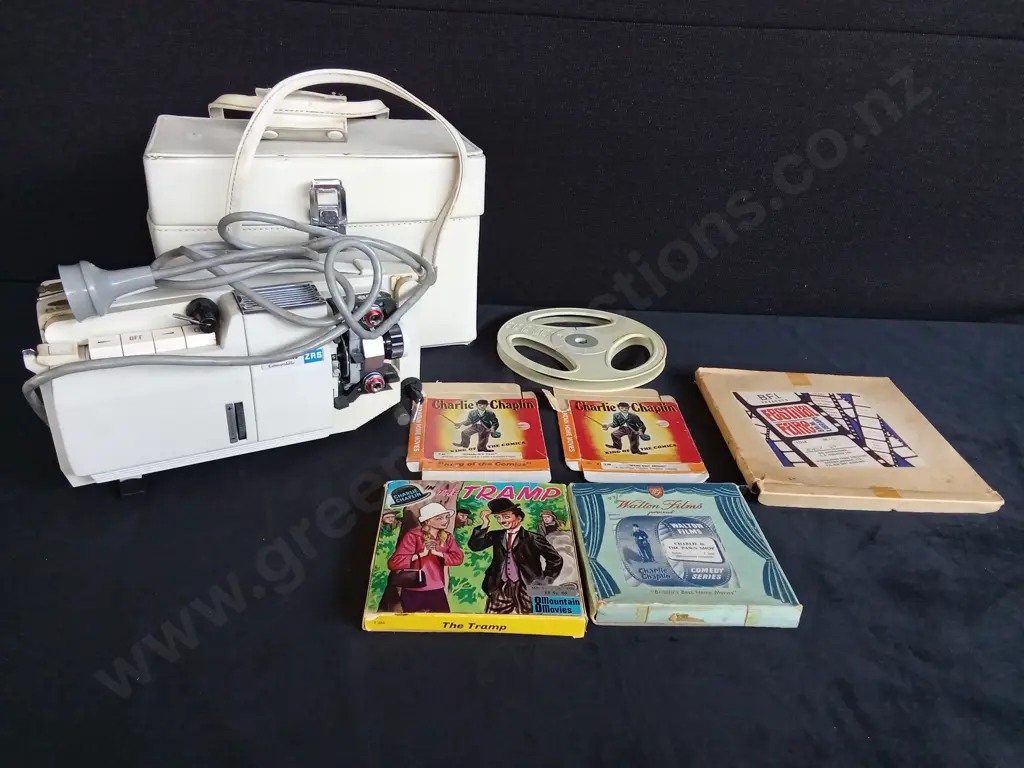 MAGON CONVERTIBLE ZRS SUPER 8 FILM PROJECTOR WITH CHARLIE CHAPLIN AND FESTIVAL FARE MOVIES Image 1++