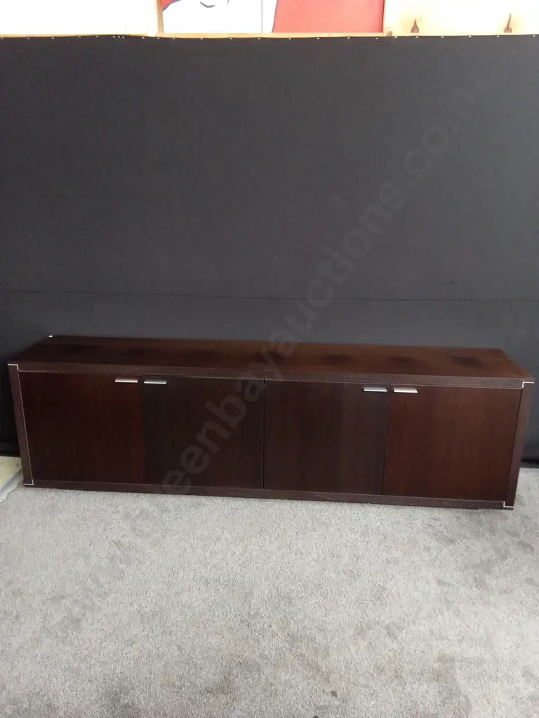 DARK WOODEN ENTERTAINMENT UNIT. FOUR DOORS ( L 266cm , D 50cm , H 80cm ) Image 1++