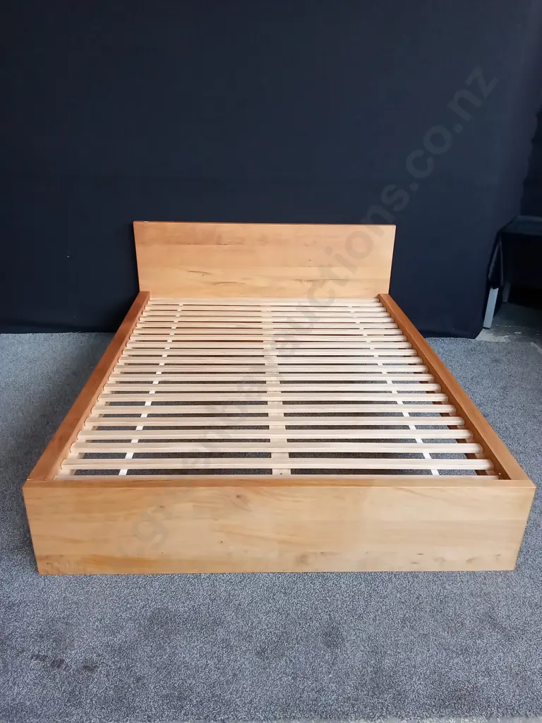 QUEEN SIZE SOLID TIMBER BEDFRAME WITH WOODEN SLATS W1.66M L2.11M HEADBOARD 81CM HIGH Image 1++