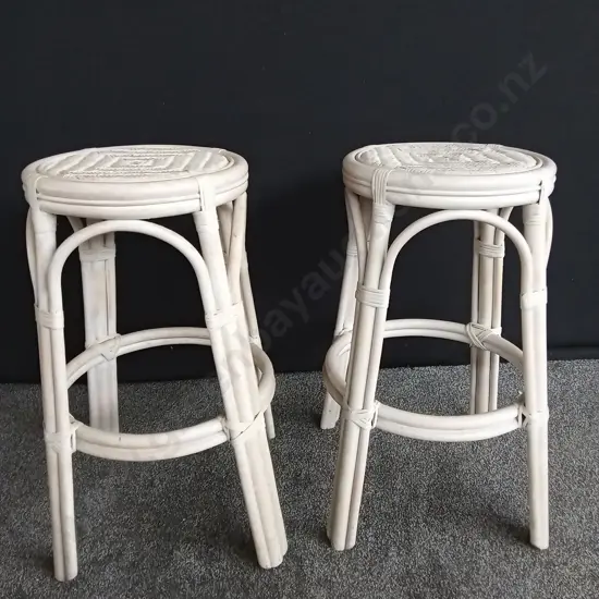 2 ROUND BAMBOO STOOLS