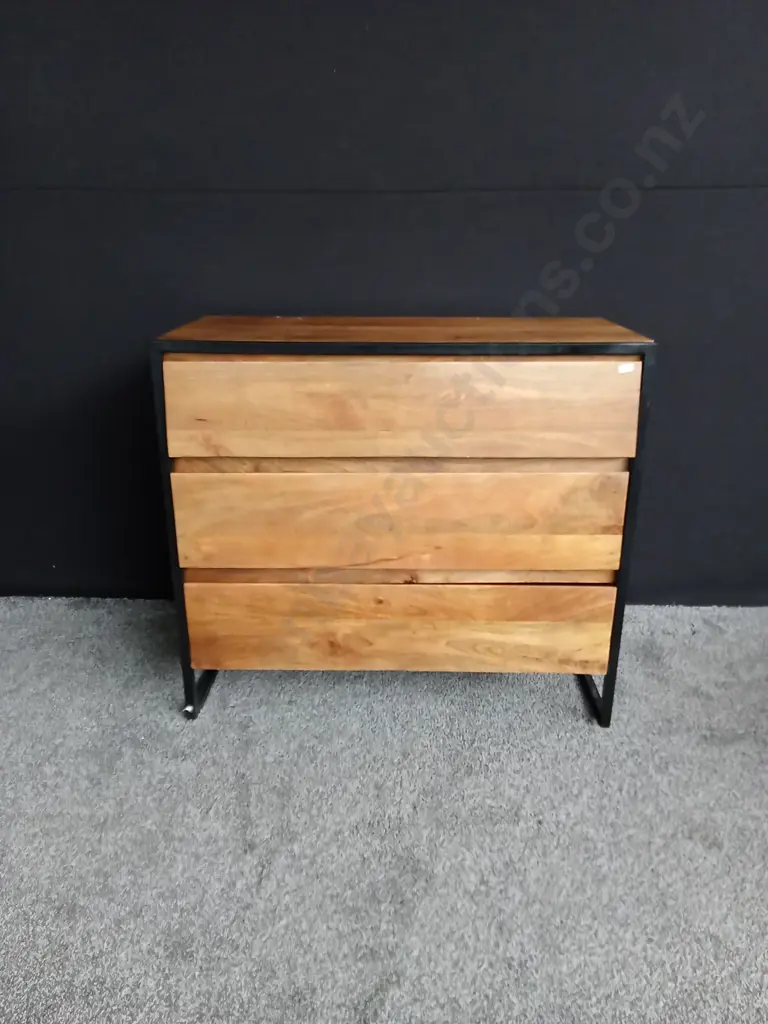 WOODEN CHEST OF 3 DRAWERS WITH BLACK METAL FRAME Image 1++