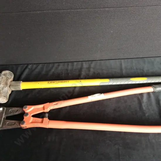 36 INCH BOLT CUTTERS AND SLEDGE HAMMER