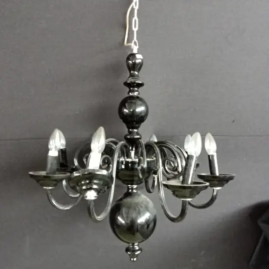 EIGHT BRANCH BLACK GLASS CHANDELIER MADE IN PRAGUE