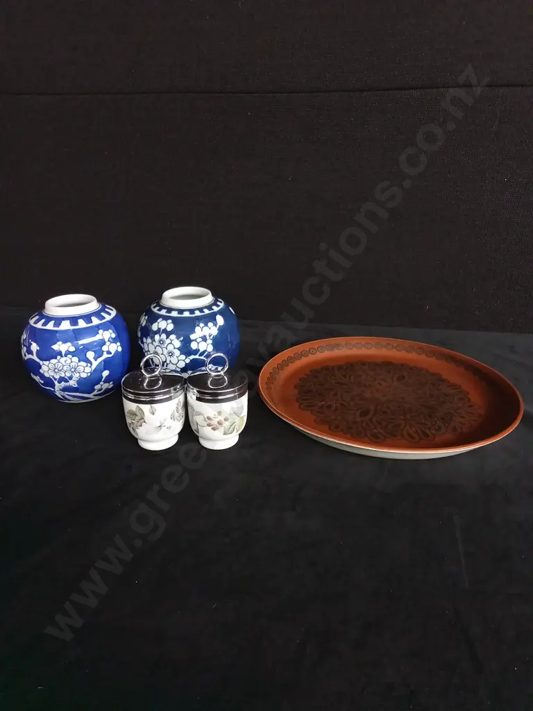 ROYAL WORCESTER PORCELAIN EGG CODDLERS X 2 GINGER JAR AND A SERVING PLATTER Image 1++