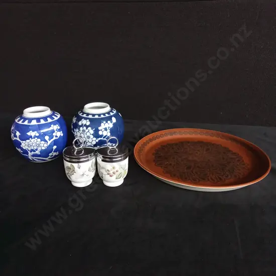 ROYAL WORCESTER PORCELAIN EGG CODDLERS X 2 GINGER JAR AND A SERVING PLATTER