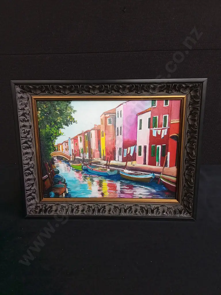 FRAMED CARRARO WATERCOLOUR PRINT OF BURANO VENICE ITALY Image 1++
