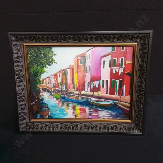 FRAMED CARRARO WATERCOLOUR PRINT OF BURANO VENICE ITALY
