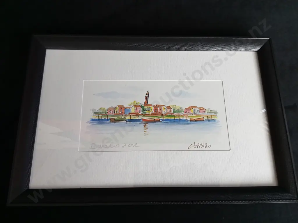 FRAMED WATERCOLOUR PAINTING OF BURANO ITALY BY MARIO CARRARO Image 1++