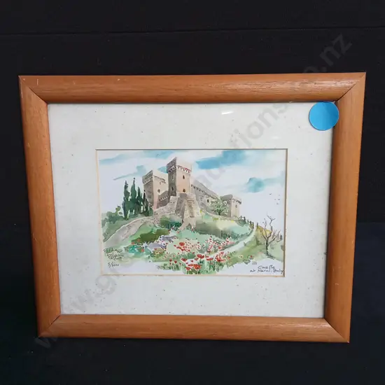 FRAMED WATERCOLOUR PAINTING CASTLE AT NARNI ITALY