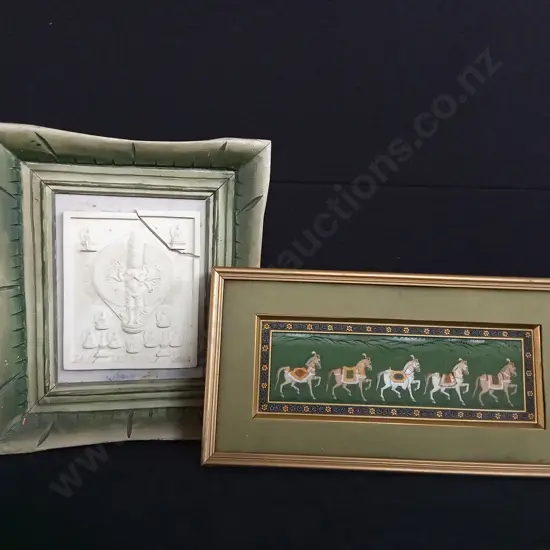 FRAMED TIBETAN TSA TSA AND FRAMED TRADITIONAL INDIA MINIATURE PAINTING