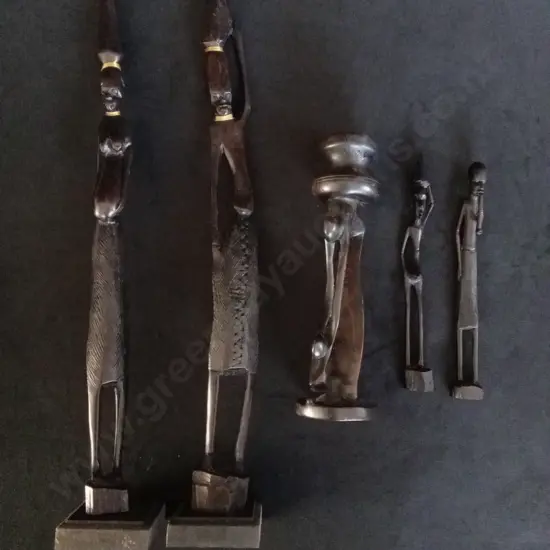 VINTAGE WOODEN HAND-CARVED AFRICAN FIGURES X 5