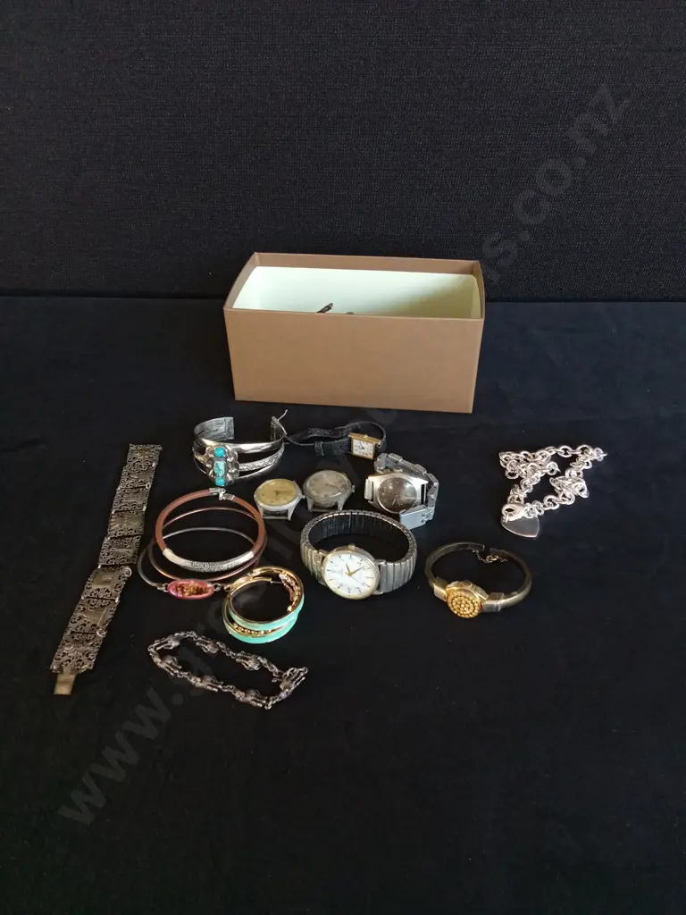 BOX OF ASSORTED WATCHES AND JEWELLERY Image 1++