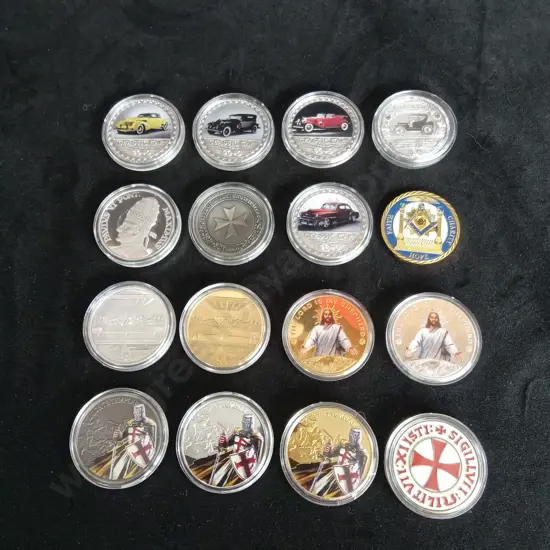 COLLECTION OF COMMEMORATIVE COINS/MEDALLIONS X 16