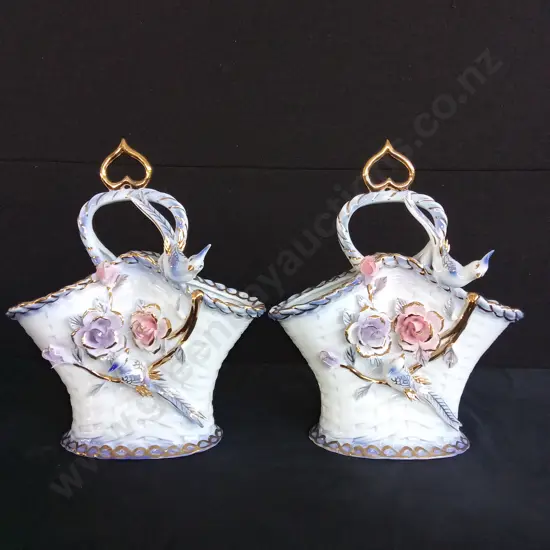 VINTAGE CERAMIC BASKET PLANTER VASES