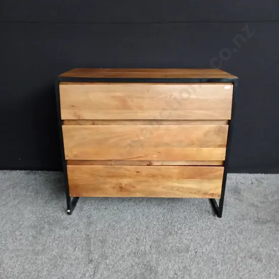 WOODEN CHEST OF 3 DRAWERS WITH BLACK METAL FRAME