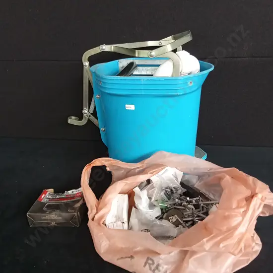 CLEANERS BUCKET AND BAG OF HARDWARE