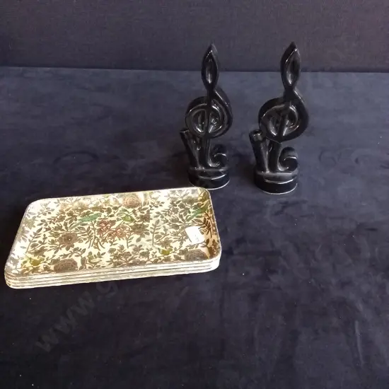 ALFRED E KNOBLER TRAYS AND MUSIC NOTE VASES