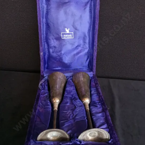 VINTAGE HIGHLANDS SILVER-PLATED CHAMPAGNE FLUTES IN PURPLE GIFT BOX