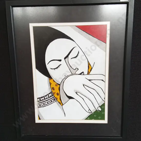 FRAMED ORIGINAL WORK RESTING WOMEN EASTERN