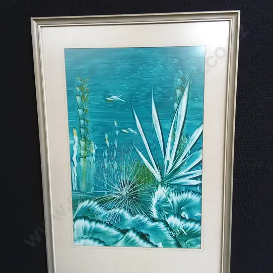 FRAMED ORIGINAL WATERCOLOUR UNDER WATER SCENE 1974 BY SEMISI MAYA