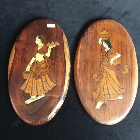 PAIR OF VINTAGE INDIAN OVAL PLAQUES