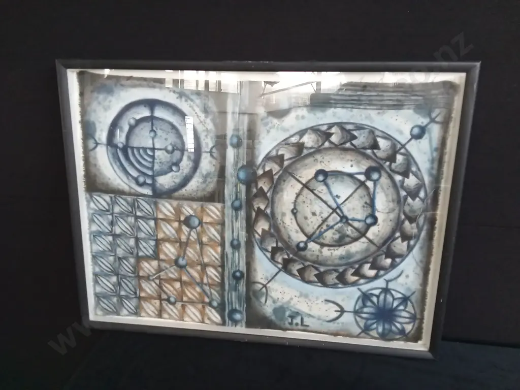 FRAMED ORIGINAL ABSTRACT PAINTING POSSIBLY BY JOHN PULE Image 1++