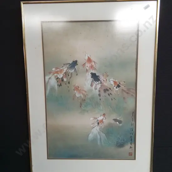 FRAMED CHINESE STYLE PAINTING FEATURING GOLDFISH