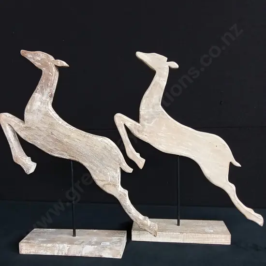 SPRING BOK WOODEN SCULPTURES H60CM W42CM X 2