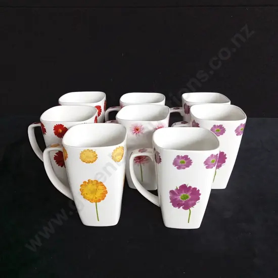 NEW HOME CHINA FLORAL MUGS X 8