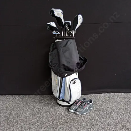 PGF "CHIC" LADIES RIGHT HANDED GOLF CLUB SET - GRAPHITE SHAFT IN BAG PLUS WOMENS GOLF SHOES