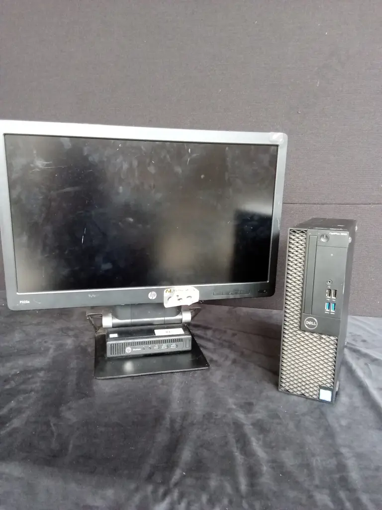 HP P223A LED MONITOR AND HP ELITE DESK THIN CLIENT PLUS DELL OPTIPLEX 3050 SFF DESKTOP COMPUTER WITH 500GB HDD Image 1++