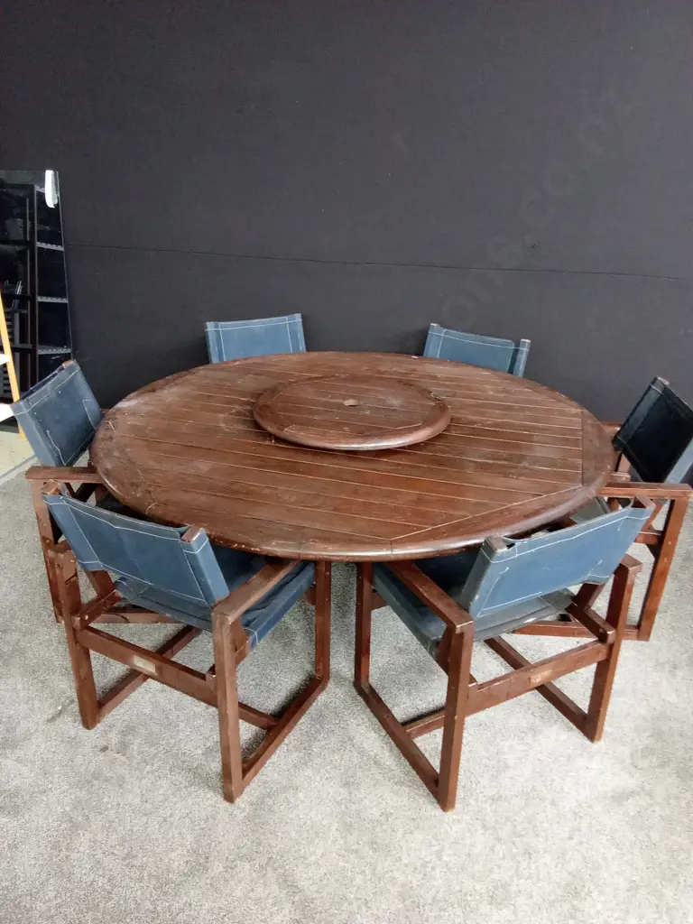 EDEN OUTDOOR FURNITURE ROUND WOODEN TABLE WITH LAZY SUSAN IN THE MIDDLE H77CM D180CM WITH 6 EDEN CHAIRS Image 1++