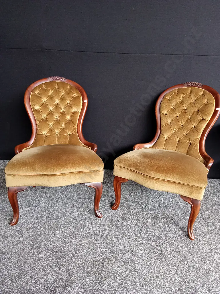 PAIR OF VICTORIAN LADY CHAIRS WITH JK 1978 CARVED ON BACKLEGS Image 1++