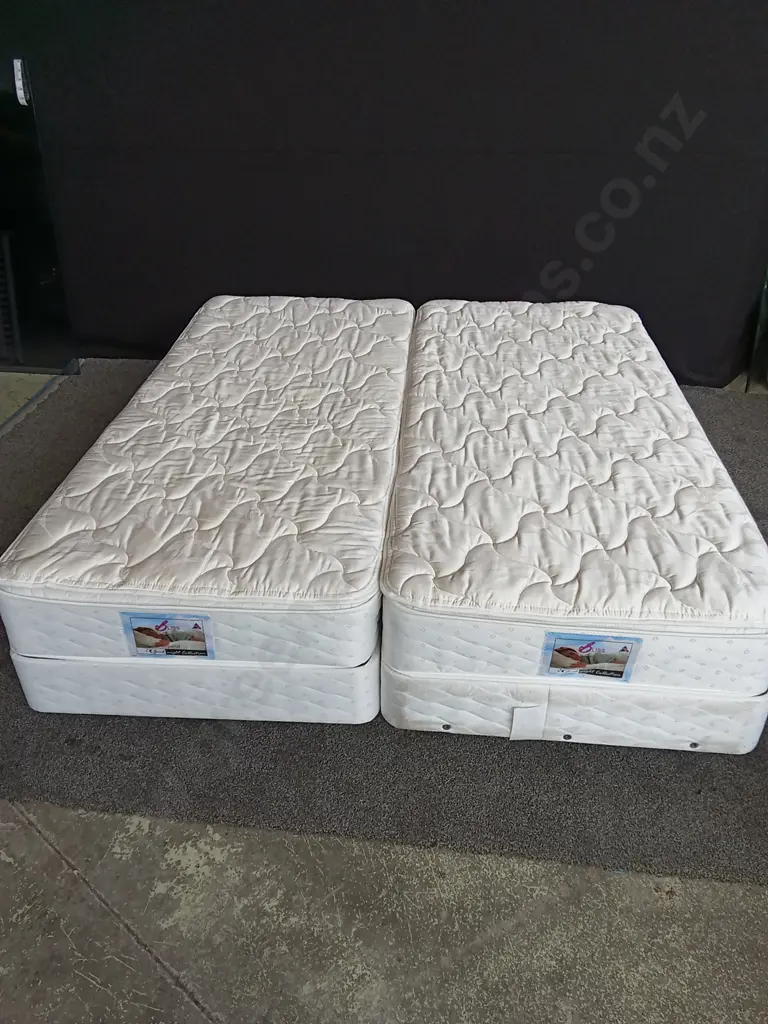 2 SINGLE BLISS IMPERIAL BEDS THAT ZIP TOGETHER TO MAKE A QUEEN Image 1++