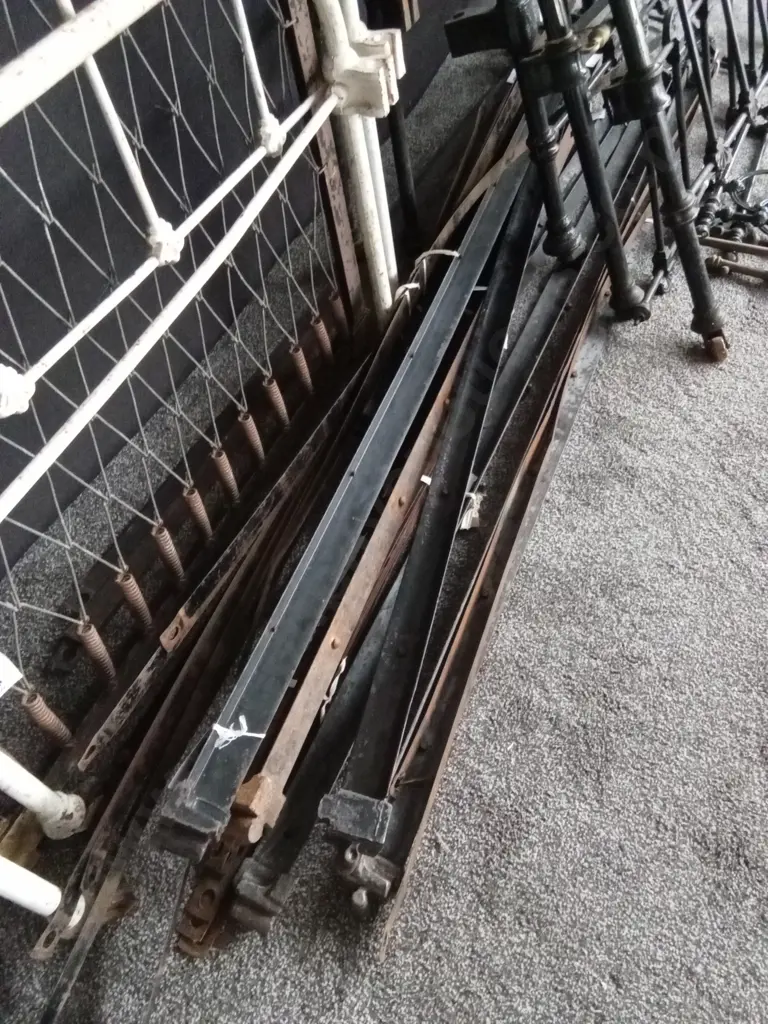 ANTIQUE BED FRAMES X 4, FINE DETAIL CAST IRON PIECES, BRASS FEATURES INCLUDING 2 TALL BED POSTS FRAME RAILS Image 1++