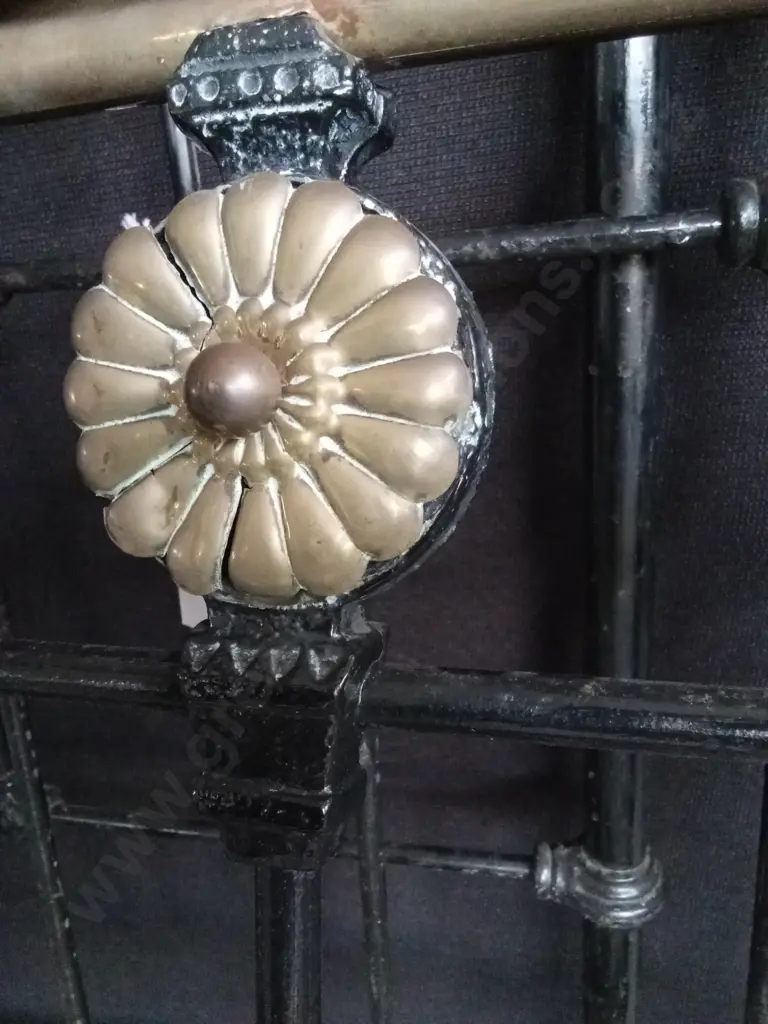 ANTIQUE BED FRAMES X 4, FINE DETAIL CAST IRON PIECES, BRASS FEATURES INCLUDING 2 TALL BED POSTS FRAME RAILS Image 1++