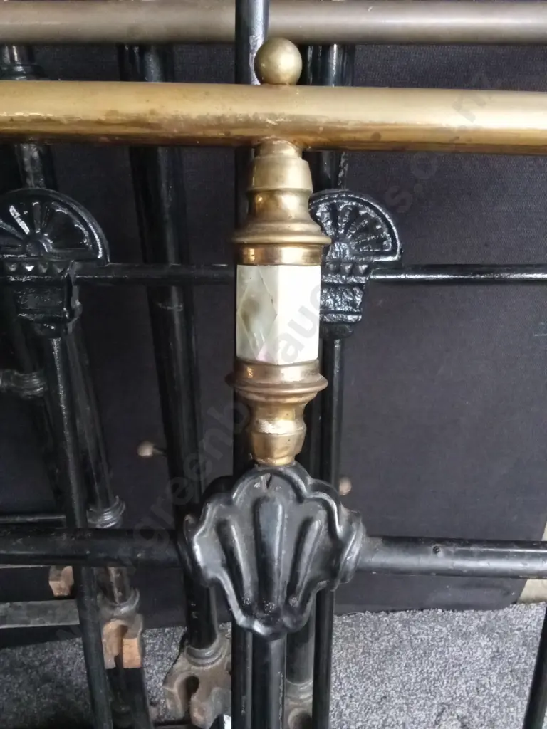 ANTIQUE BED FRAMES X 4, FINE DETAIL CAST IRON PIECES, BRASS FEATURES INCLUDING 2 TALL BED POSTS FRAME RAILS Image 1++