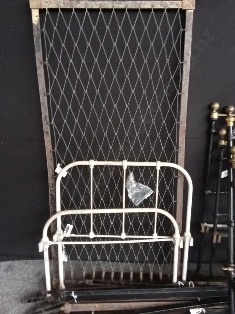 ANTIQUE BED FRAMES X 4, FINE DETAIL CAST IRON PIECES, BRASS FEATURES INCLUDING 2 TALL BED POSTS FRAME RAILS Image 1++