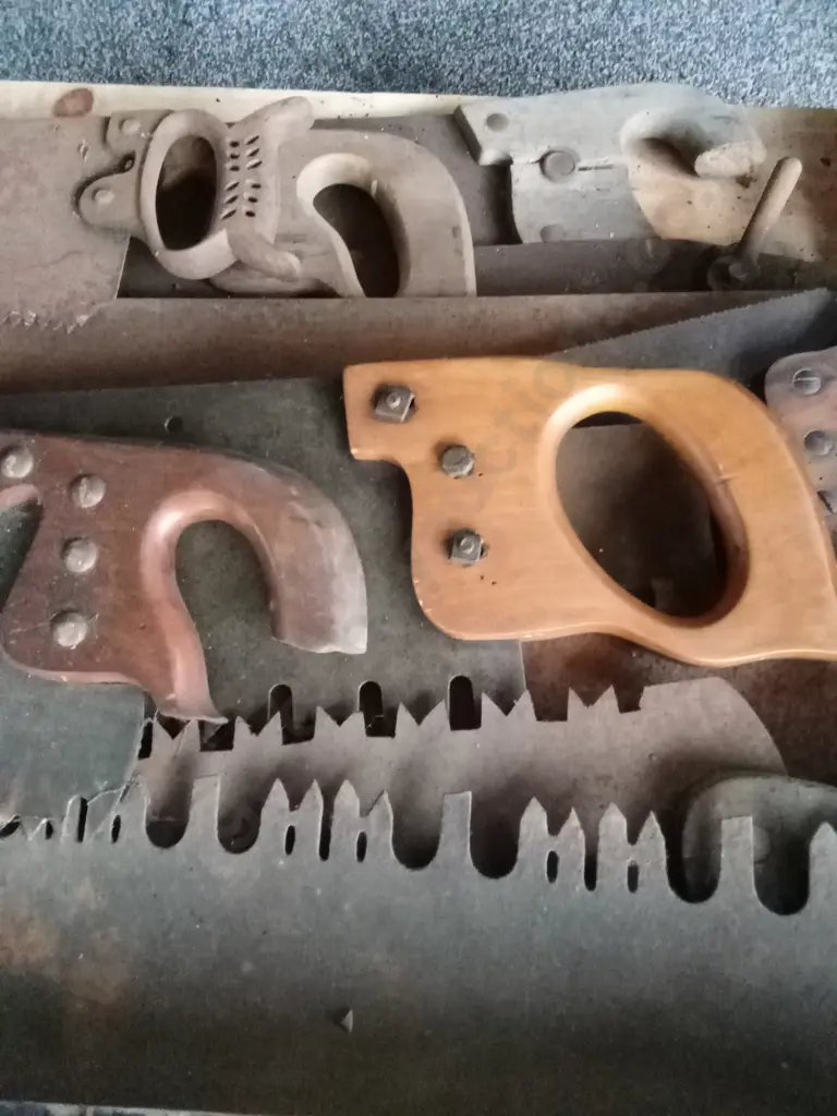 FULL PALLET OF ANTIQUE / VINTAGE HAND SAWS AND FORESTRY HAND SAWS & CROSSCUT SAWS OF VARIOUS TYPES Image 1++