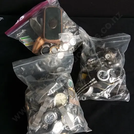 THREE BAGS OF ASSORTED WATCHES AND WATCH PARTS