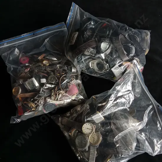 THREE BAGS OF ASSORTED WATCHES AND WATCH PARTS
