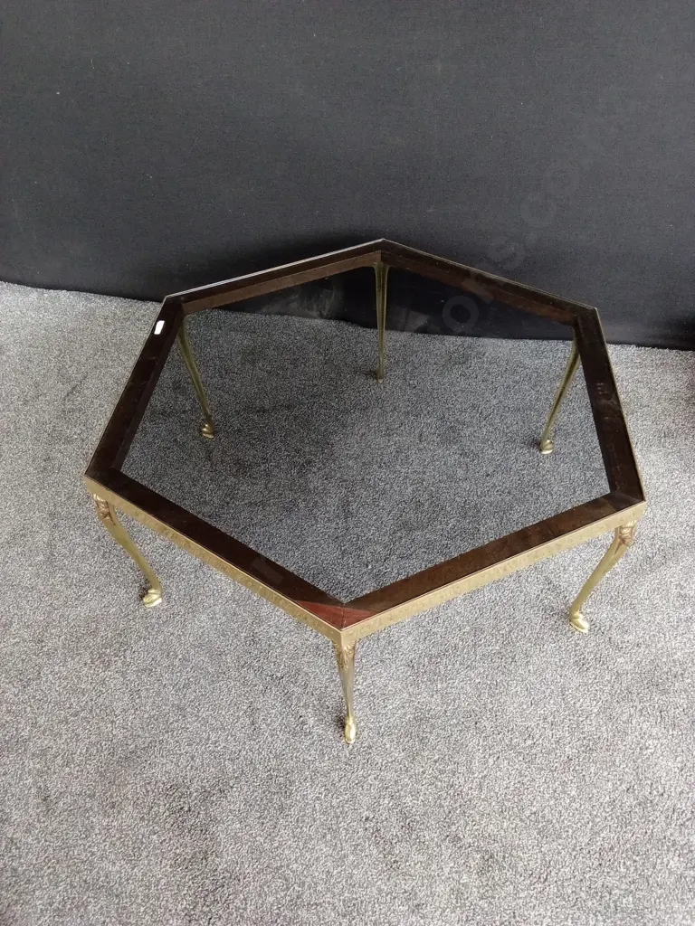 GLASS TABLE WITH GOLD COLOURED BASE Image 1++