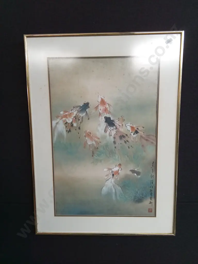 FRAMED CHINESE STYLE PAINTING FEATURING GOLDFISH Image 1++