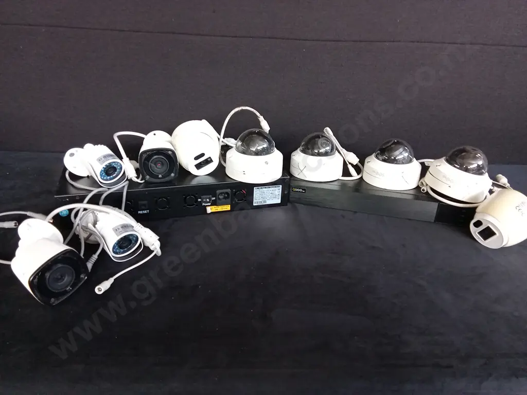 QSEE SECURITY SYSTEM INCLUDING 24 PORT QSEE PORT / SWITCH, QSEE QT833+2 RECORDER PLUS VARIOUS CAMERAS - ALL UNTESTED Image 1++