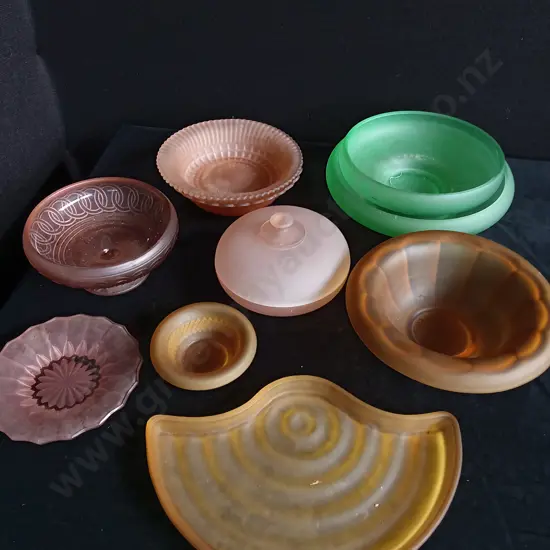 MIX OF ART DECO FROSTED GLASS SERVING DISHES