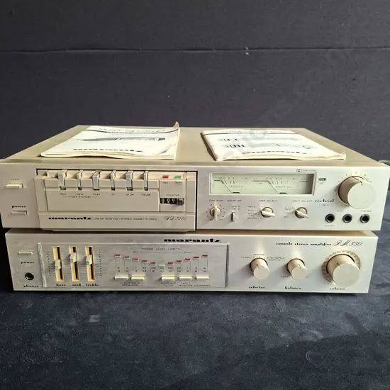 VINTAGE MARANTZ SEPERATES - SD3510 CASSETTE PLAYER + PM350 CONSOLE STEREO AMPLIFIER BOTH POWER ON