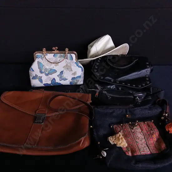 5 HANDBAGS AND A HAT